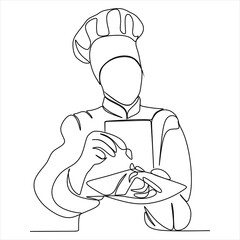 continuous line drawing of chef cooking cook a gourmet concept vector illustration.