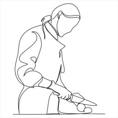 continuous line drawing of chef cooking cook a gourmet concept vector illustration.