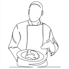 continuous line drawing of chef cooking cook a gourmet concept vector illustration.