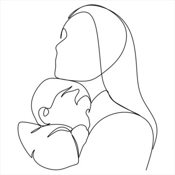 recommend clip art: Abstract mother with a child in continuous one line drawing art style. Mother`s Day card. Woman hugging her baby. Happy motherhood concept. Modern vector illustration