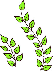 Grass twigs with green small leaves for decor simple doodle