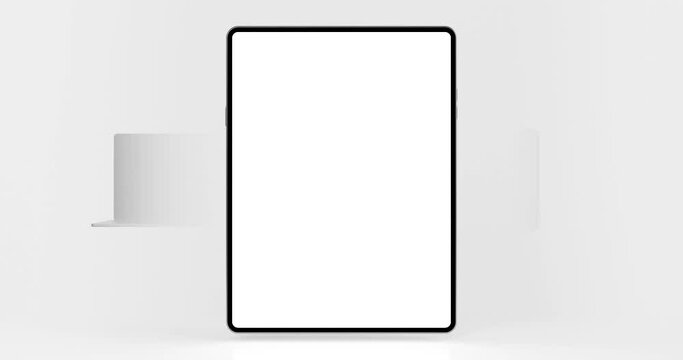 Laptop, smartphone, and tablet with blank screen presentation application template for various devices - contains luma matte and chroma key