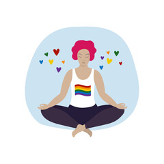 Obraz na płótnie Canvas Queer yoga. Person sitting in lotus position. LGBTQ community lifestyle.