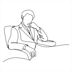 Man is thinking. Vector illustration thinking man - continuous line drawing
