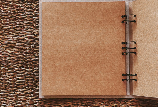 Vintage family album, travel journal book, photo notebook, cookbook or old diary, sustainable paper stationery mockup and scrapbook design