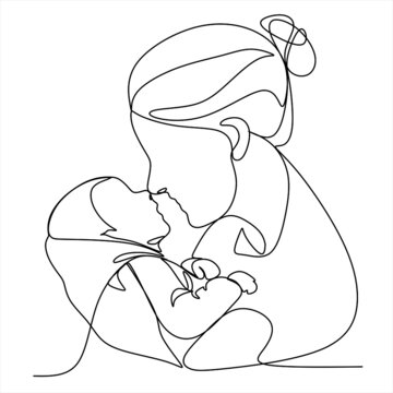 recommend clip art: Abstract mother with a child in continuous one line drawing art style. Mother`s Day card. Woman hugging her baby. Happy motherhood concept. Modern vector illustration