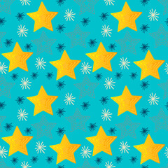 Obraz premium A set of vector seamless pattern with doodle stars. Hand drawn vector doodles.