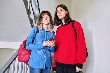 Portrait of a teenage couple of students 17, 18 years old
