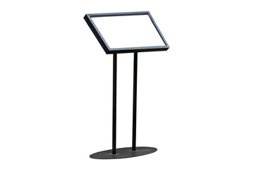 Outdoor metal restaurant menu stand with copy space and isolated