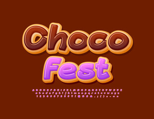 Vector bright Banner Choco Fest. Handwritten Font. Delicious set of Alphabet Letters and Numbers