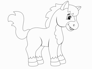 Spotted pony, isolated character. Vector, page for printable children coloring book.