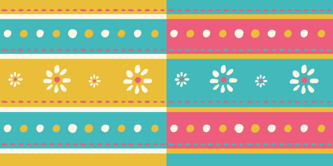 Color ornament hand drawing repeating elements. flowers and dots