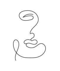 Woman face line drawing abstract art. Vector illustration. One line style