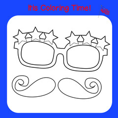 It’s coloring time worksheet. Colouring book with 4th July theme. America Independence Day worksheet. Vector illustrations. Motoric skill for children.