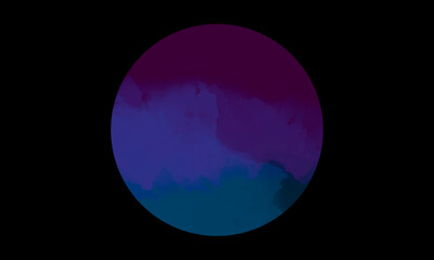 a circle in which mountains are drawn in purple and blue on a black background retro wave style