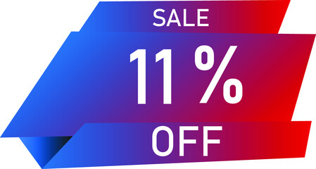 Sale tag 11% off, banner design template, geometric shape, vector illustration