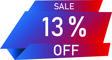 Sale tag 13% off, banner design template, geometric shape, vector illustration