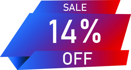 Sale tag 14% off, banner design template, geometric shape, vector illustration