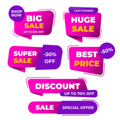 Sale labels pink banner tag set collection, special offer. Set of sale, website store banner templates. Banners for online shopping. Editable Instagram Stories