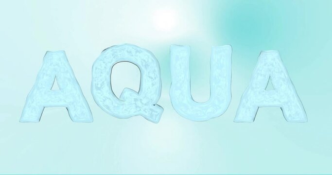 4K abstract animated blue water inscription Aqua.3d rendering water letters.Liquis font with alpha layer mask.Change color and background footage.For clear water advertising and water barrier and