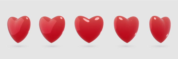 Set of 3d render realistic vector hearts.