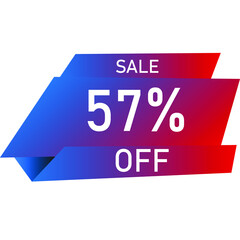 Sale tag 57% off, banner design template, geometric shape, vector illustration