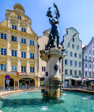 Augsburg, Germany - May 10: historic buildings at the old town of Augsburg on May 10, 2022