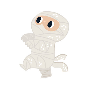Cute mummy character. Halloween celebration kids costume. Little zombie cartoon illustration isolated on white background