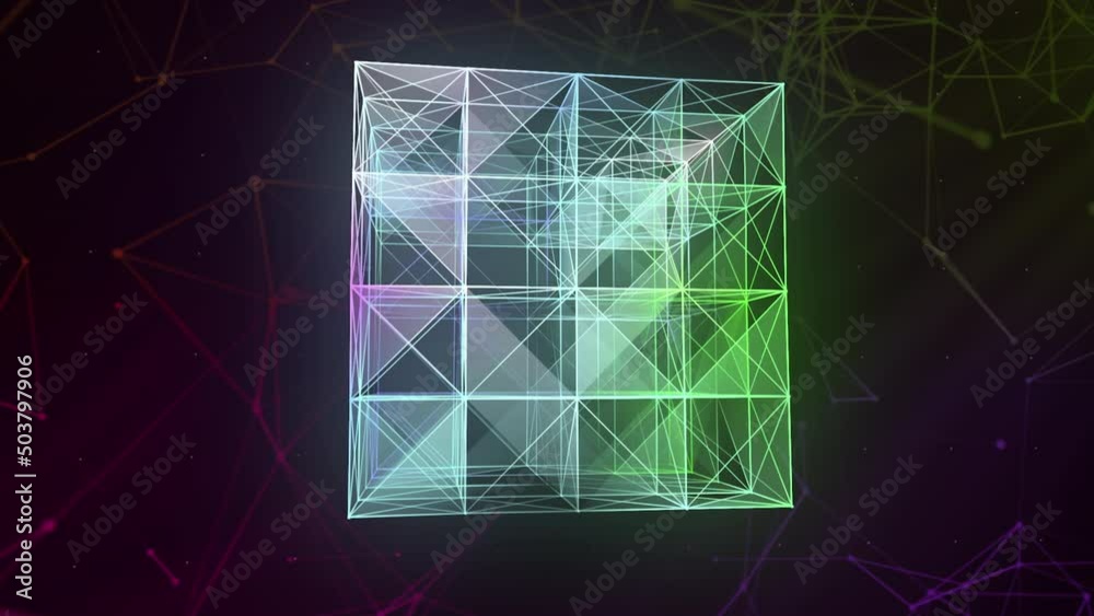 Poster Neon background.Motion.A bright grid creating various white patterns in abstraction and shining from different angles.
