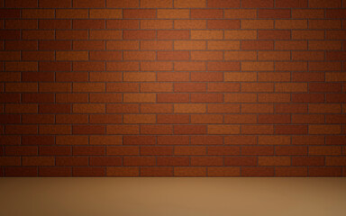 Interior room with red brick texture and wood floor. 3d rendering illustration.