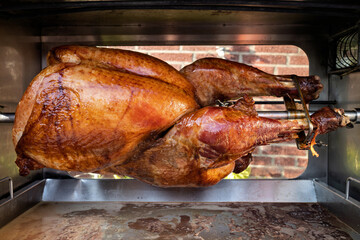 crispy rotisserie turkey in outdoor cooker