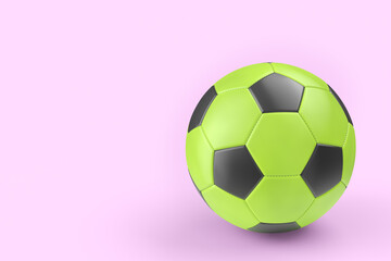 Green soccer or football ball isolated on pink background