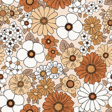 Seamless Vector Pattern With Decorative Vintage Flowers. Perfect For Textile, Wallpaper Or Print Design.