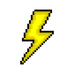Lightning yellow pixel icon. Color silhouette. Front side view. Vector simple flat graphic illustration. Isolated object on a white background. Isolate.