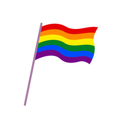 LGBT flag isolated. Waving colorful rainbow flag with flagpole on white background. Symbol of LGBT community. Flat vector illustration