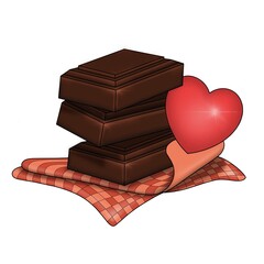 Ilustración de chocolate sobre mantel de cuadros rojos 