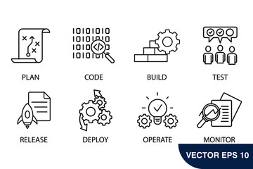 DevOps icons set . DevOps pack symbol vector elements for infographic web