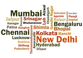 Colorful word cloud of Indian Capital Cities