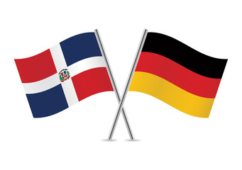 The Dominican Republic and Germany crossed flags. Dominican and German flags on white background. Vector icon set. Vector illustration.