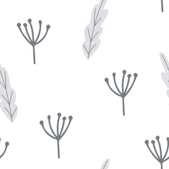 Fototapeta na wymiar Seamless pattern with dill inflorescence and leaves gray color on light background