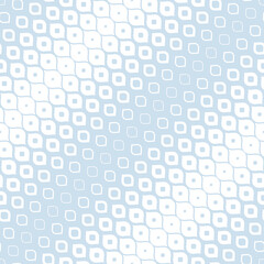 Fototapeta na wymiar Vector halftone seamless pattern. Trendy abstract geometric background with curved shapes, leaves, diagonal grid. Subtle texture with gradient transition effect. Light blue and white repeat design