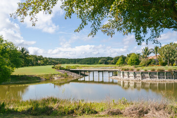 Fototapeta premium Beautiful South Florida golf community background and real estate investing concept