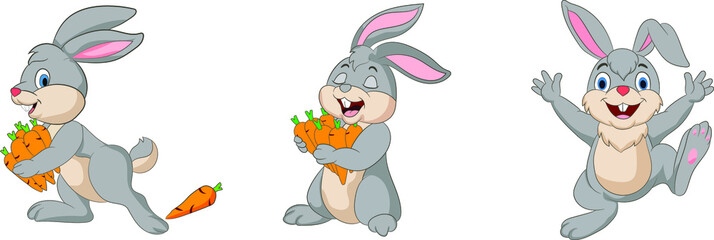 Cartoon rabbit holding a carrot Premium Vector