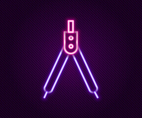 Glowing neon line Drawing compass icon isolated on black background. Compasses sign. Drawing and educational tools. Geometric instrument. Colorful outline concept. Vector