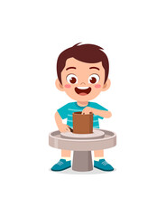 little kid make pottery and feel happy