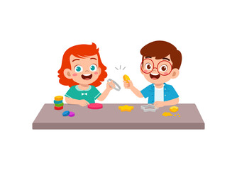 little kids and friend play with toy clay plasticine