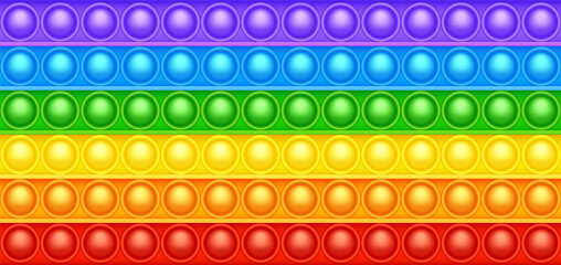 Colorful silicone anti-stress pop it toy texture, pattern. Trendy sensory game for children. Rainbow push pop fidget toy with brightly colored popping bubbles. Vector illustration