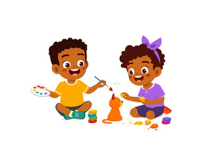 little kids and friend play with toy clay plasticine