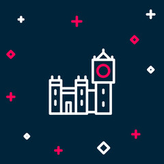 Line Big Ben tower icon isolated on blue background. Symbol of London and United Kingdom. Colorful outline concept. Vector