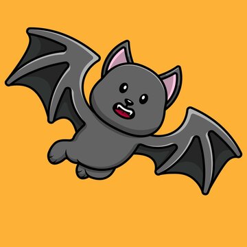 Cute Bat Flying Cartoon Vector Icon Illustration. Animal Icon Concept Isolated Premium Vector.